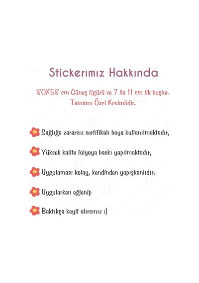 MSticker Batan Güneş Ve Kuşlar Çocuk Bebek Odası Sticker Seti