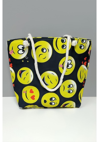 Hnrlıshp Emoji Desenli Plaj Çantası-siyah Çok renkli