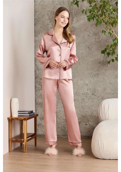 Pierre Cardin Saten Biyeli Pijama Takımı 1200 Brandy Bronz