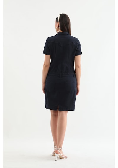 Blue White Kadın Koyu Siyah Düğmeli Jean Elbise D-28 Siyah Xs
