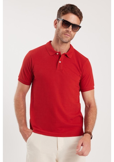 Tudors Erkek Slim Fit Dar Kesim Pamuklu Yumuşak Dokulu Serin Tutan Kumaş Düz Pike Bordo Polo Yaka Tişört-33710 Bordo