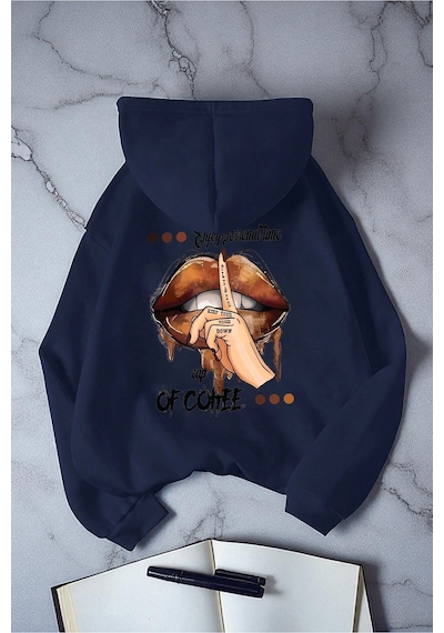 Uyguntarz Enjoy Personel Time Baskılı Oversize Sweatshirt Lacivert