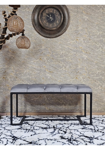 Zafir Siyah Boyalı - L - Ayaklı 100 Cm X 38 Cm Oturak - Bench - Makyaj Taburesi - Makyaj Oturak Gri