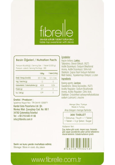 Fibrelle Stevialı Tablet Tatlandırıcı 300'lük Kutu