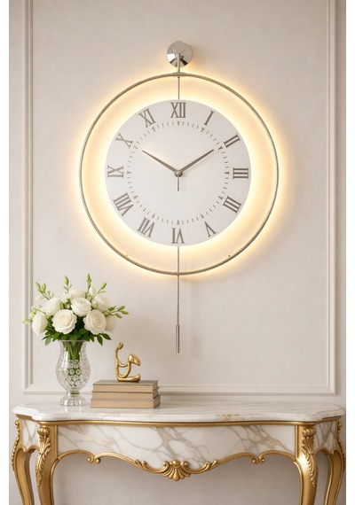Gümüş - Royal Kadran Exclusive - Pilli Led - 3 Pil İle Gelir - Metal Duvar Saati