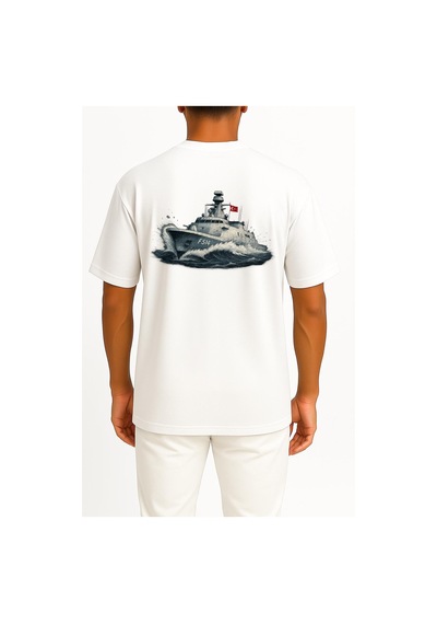 Bahriyeli Collection Oversize Tcg Kınalıada F-514 Cep Ve Sırt Tasarımlı Unisex T-shirt Beyaz