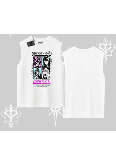 Startmore Startmore Kolsuz Tshirt Fearless Soul Anime Kolaj Baskılı Beyaz