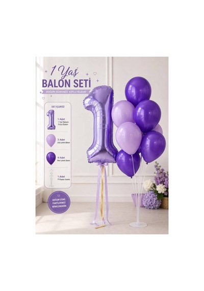 1-9 Yaş Doğum Günü Balon Seti 32 İnç Folyo Rakam Balon Ve 7'li Balon Standı Çoklu Renkli