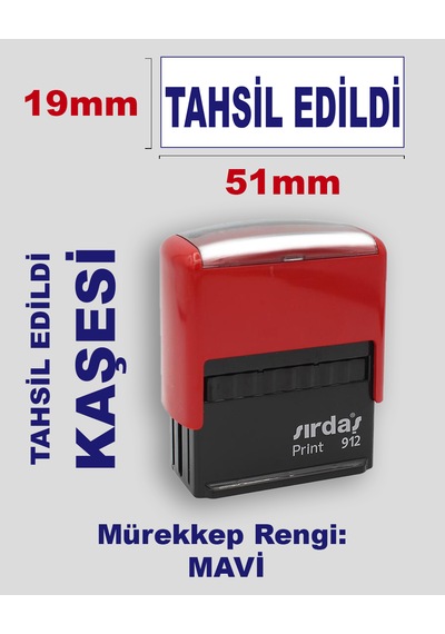 Tahsil Edildi Kaşesi, 912 51mm 19mm Mavi Keçeli Otomatik Kaşe