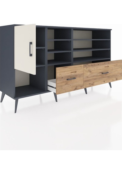 Hyperion Konsol 8 Raflı 2 Çekmeceli Tek Kapaklı 176x44x99 Antras Antrasit-aytaşı/çam Hyperion Konsol 8 Raflı 2 Çekmeceli Tek Kapaklı 176x44x99 Antras Antrasit-aytaşı/çam