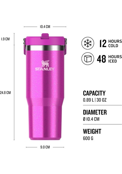Stanley Iceflow Flip Straw Tumbler Pipetli Termos Bardak, 0.89 L, Fuşya