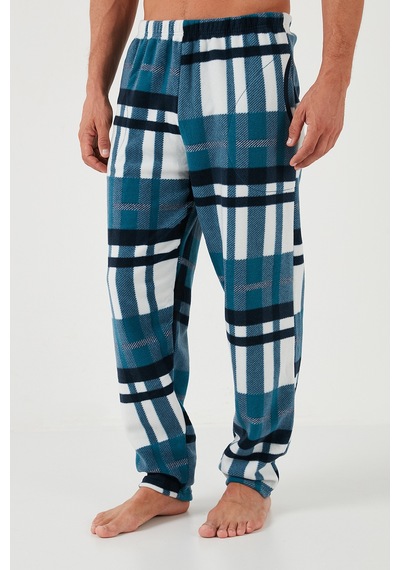 Buratti Ekoseli Regular Fit Düğmeli Bisiklet Yaka Kışlık Polar Erkek Pijama Takımı 60961008 Lacivert