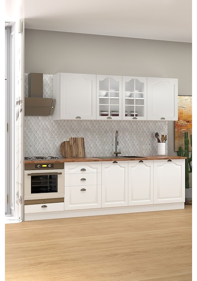 270 Cm Greena White Tezgahlı %100 Mdf Hazır Mutfak Dolabı Beyaz