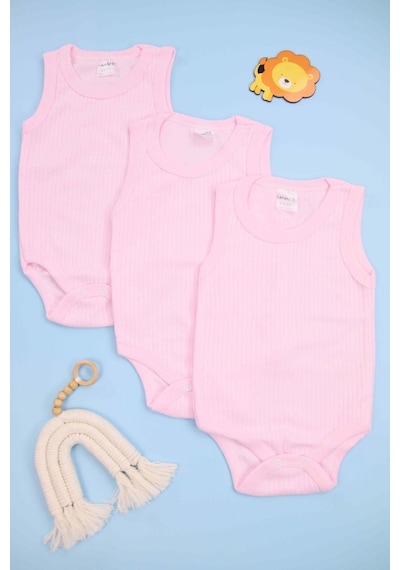 Fitilli Pembe 3'lü Bebek Çıtçıtlı Body/zıbın Pempe