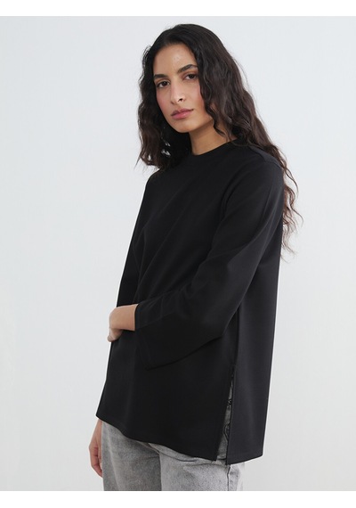 Lcw Modest Siyah Bisiklet Yaka Soft Touch Kadın Sweatshirt Tunik