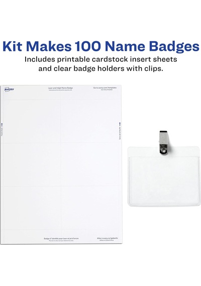 Avery Özelleştirilebilir İsim Rozet Klipsleri, 3" X 4", Beyaz, 10