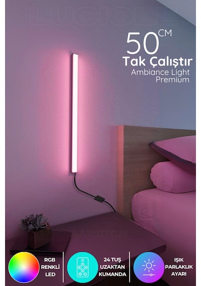 Rgb Led Lamba - Uzaktan Kumandalı, 50cm Renkli Işık Çubuğu Yatak Üstü & Salon Için