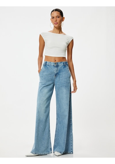 Koton Crop Tişört Bürümcük Sırt Detaylı Kap Kol Kayık Yaka Slim Fit Ekru 4sal30379ık Ekru