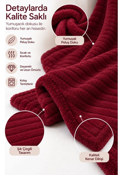 Tek Kişilik Peluş Tv Diz Battaniyesi 100x175 Cm Bordo