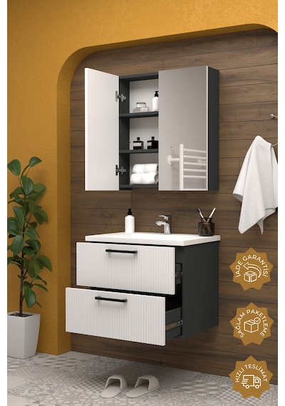Teta Home Havana 80 Cm Mdf Gövde Membran Kapak Banyo Dolabı Seti Antrasit - Beyaz Teta Home Havana 80 Cm Mdf Gövde Membran Kapak Banyo Dolabı Seti Antrasit - Beyaz