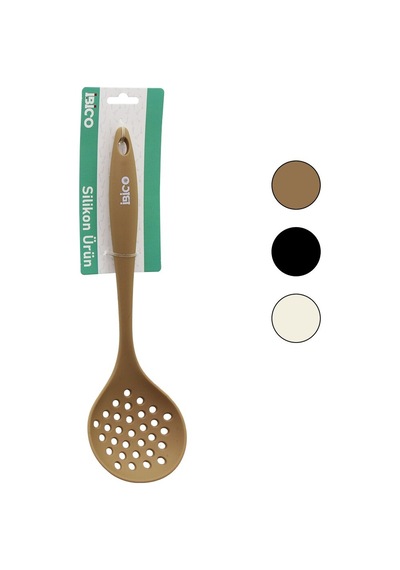 Silikon Kevgir - 28.5 Cm Boyut - Renkli Silikon Saplı Açık Bej