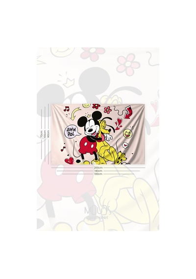 Mickey Mouse Ve Pluto Desenli Duvar Halısı Duvar Örtüsü Çocuk Odası Tapestry Süet Dokulu Kumaş