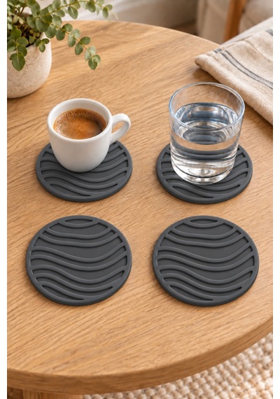 Rıpple Mini Dalga %100 Silikon Bardak Altlığı 8 Cm 4'lü Set Gri Çok  Renkli