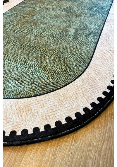 Neho Oval Green Makinede Yıkanabilir Kaymaz Taban Leke Tutmaz Dijital Salon Halısı Mutfak Halısı Ve Yolluk Haki