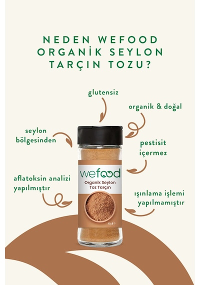 Organik Glütensiz Vegan Katkısız Seylon Tarçın Tozu 45 Gr. Diğer