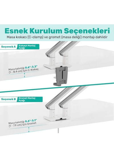 Npo Std49024w Elysium 17"-32" Ultra İnce Tasarım Alüminyum Amortisörlü Vesa Çift Kol Monitör Tutucu