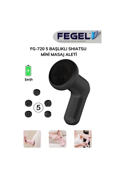 Fegel FG-720 6 Kademeli 5 Başlıklı Şarjlı Profesyonel Masaj Tabancası