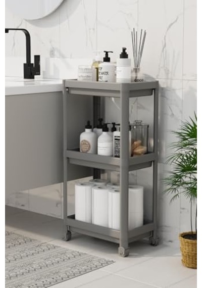 3 Katlı Hazneli Tekerlekli Gri Mutfak Banyo Rafı Pg Mıt1216 Diğer