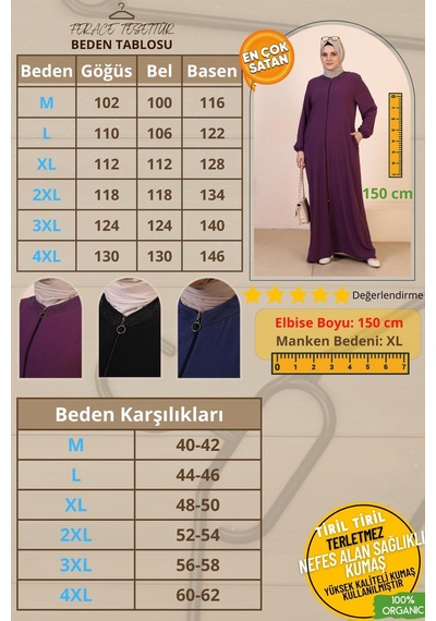 Kadin Buyuk Beden Ayrobin Ferace Fermuarlı ve Boydan Uzun 001