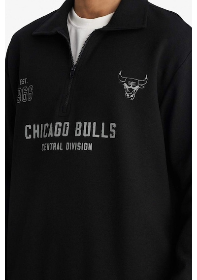Defacto Nba Chicago Bulls Relax Fit Polo Yaka Jakarlı Sweatshirt F5859ax25wnbk81 Siyah-bk81