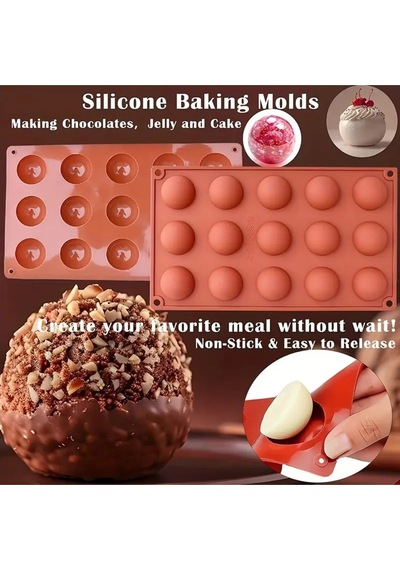 15'li Yarım Küre Muffin, Çikolata, Kek Kalıbı, Silikon 3,8cm Kırmızı