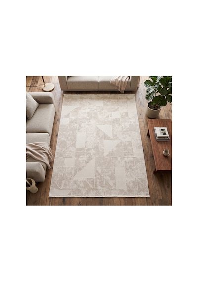 Merinos Vista Krem Renk %100 Akrilik Parlak Dokuma Bej Geometrik Desenli Yumuşak Dokulu Salon Oturma Odası Halısı 76644-61