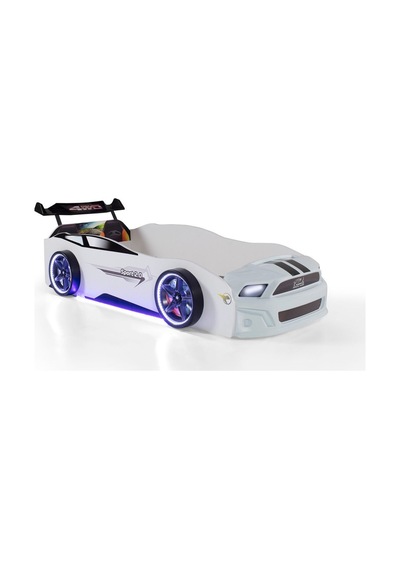 Beyaz Arabalı Yatak Sport Mst Full Ledli Kumandalı Ve Müzikli 90x190 Cm