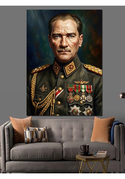 Madalyalı Ve Üniformalı Atatürk Portresi Dekoratif Kanvas - Mdf Ahşap Tablo