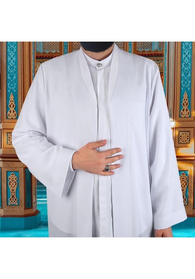 Beyaz Buhara Yaka Pratik Namaz Cübbesi Çok Renkli