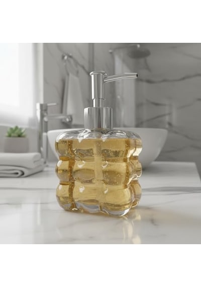 Beyaz Bubble Design Cam Sıvı Sabunluk - 450 Ml Kabartmalı Şık Banyo Ve Mutfak Sabunluğu 7x12 Cm 5066 - Şeffaf Diğer