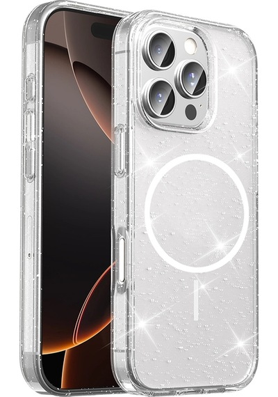 Apple Uyumlu iPad iPhone 16 Pro Max Kılıf M-safe Şarj Özellikli Parlayan Simli Saydam Renkli Zore Maris Kapak Şeffaf