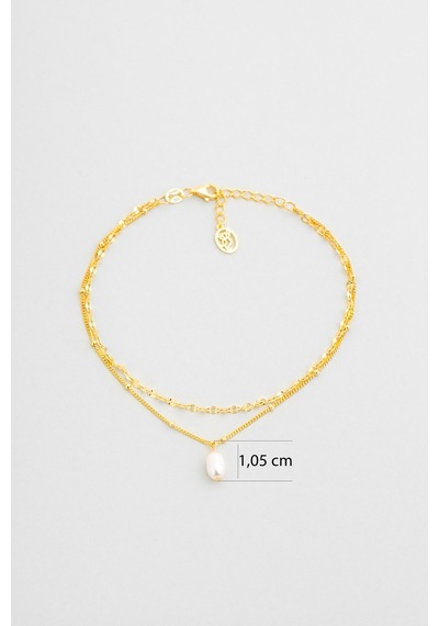 İnci Taşlı 18 Ayar Sarı Altın Kaplama 23 Cm Gümüş Minimal Hal Hal Sarı