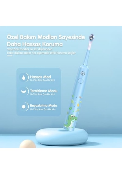 Ayrex Npo Nicefeel X500 Çocuklar İçin Dakikada 39600 Titreşim,şarjlı Sonic Profesyonel Diş Fırçası Mavi Diğer