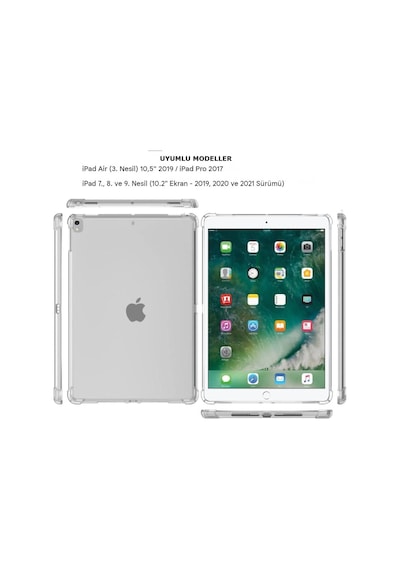 İpad 7. 8. 9. Nesil 10.2 İnç İle Uyumlu Köşe Korumalı Şeffaf Esnek Antishock Kılıf Arka Kapak