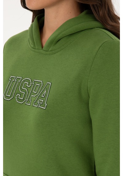 U.S. Polo Assn. Kadın Yeşil Şardonlu Kapüşonlu Basic Sweatshirt 50313566-VR054