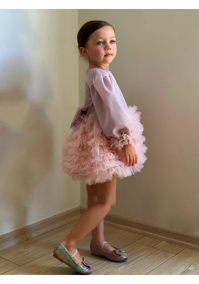 Linola Baby Kids Lucky Tütü Etekli Uzun Kollu Elbise Pudra