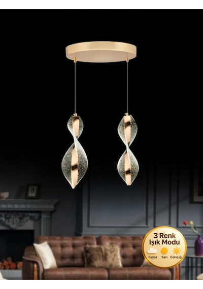 Nuvola Model 2"li Gold 3 Renk Modu Modern Ledli Salon Mutfak Oturma Yatak Odası Led Avize Gold