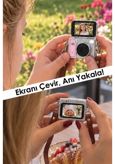 Mimtec Blm-109 Retro Mini Dijital Kamera 1080p Hd Katlanabilir Ekran Flaşlı Selfie Vlog Video Kamerası Pembe