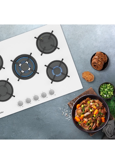 Simfer 3751-N 70CM Ankastre Beyaz Cam Ocak 4G+1Wok Emaye Izgara
