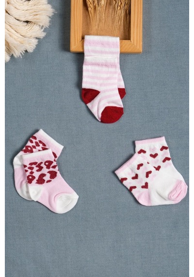 Cocole Socks Kız Çocuk Soket Çorabı 3 Lü Set Pamuklu Çizgili & Kalpli Desenli Çok Renkli